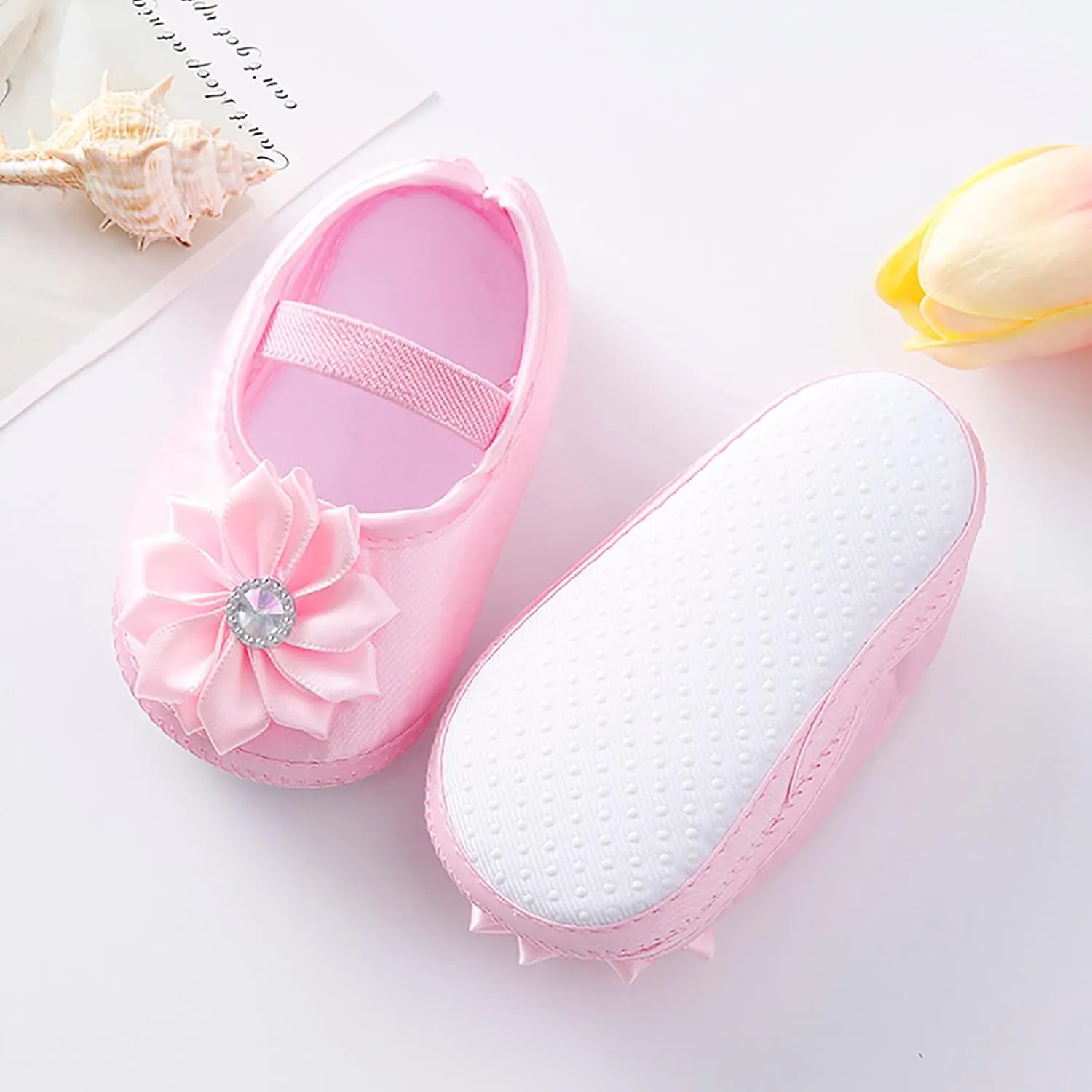 Baby Girl Flower Princes Shoes Soft Sole Mary Jane Flat Wedding Party Dress Crib Shoes Non-slip Toddler First Walkers