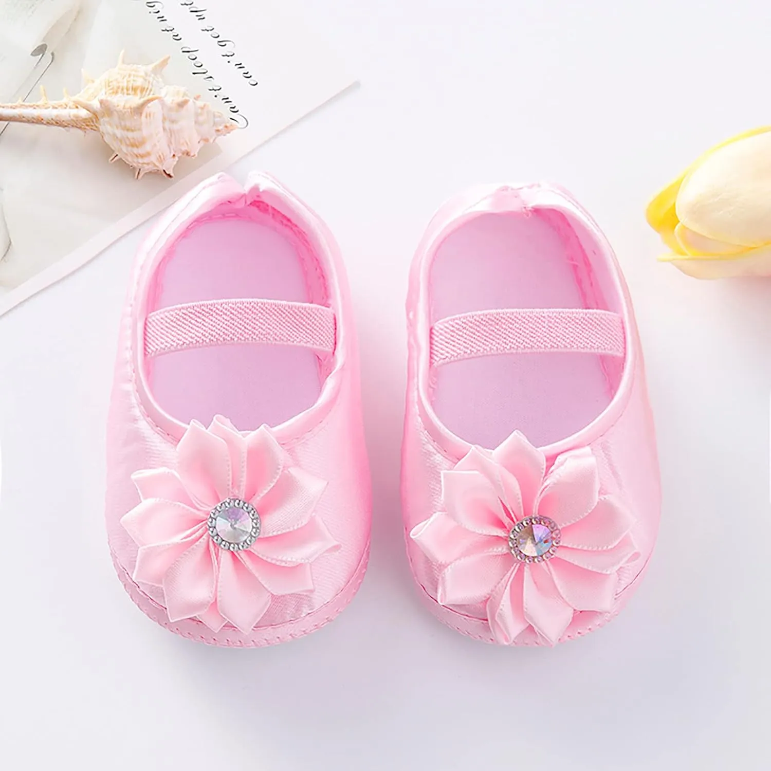 Baby Girl Flower Princes Shoes Soft Sole Mary Jane Flat Wedding Party Dress Crib Shoes Non-slip Toddler First Walkers