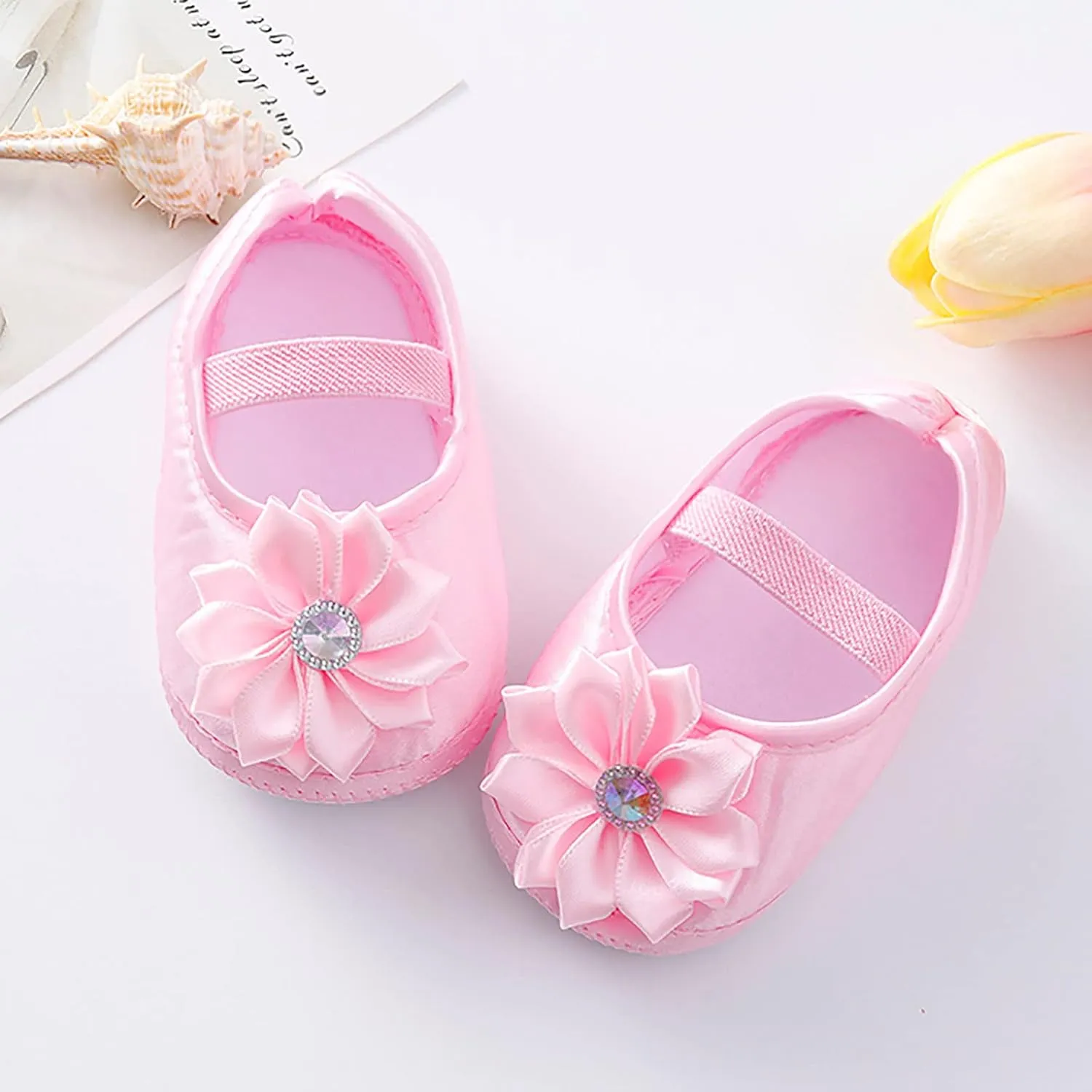 Baby Girl Flower Princes Shoes Soft Sole Mary Jane Flat Wedding Party Dress Crib Shoes Non-slip Toddler First Walkers