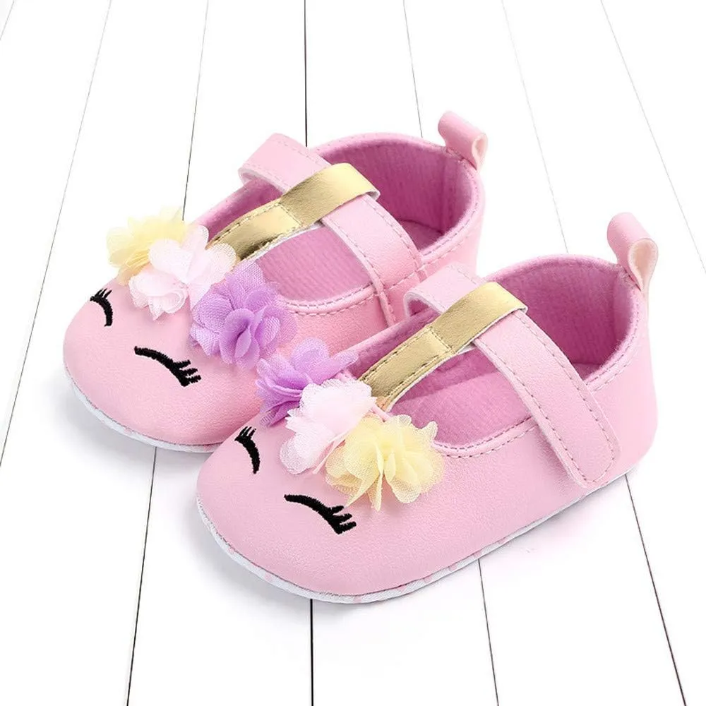 Baby Girl Shoes Soft Sole Floral 0-15 Months Newborn Infant Mary Jane Flats Non-Slip Rubber Baptism Dresses Shoe