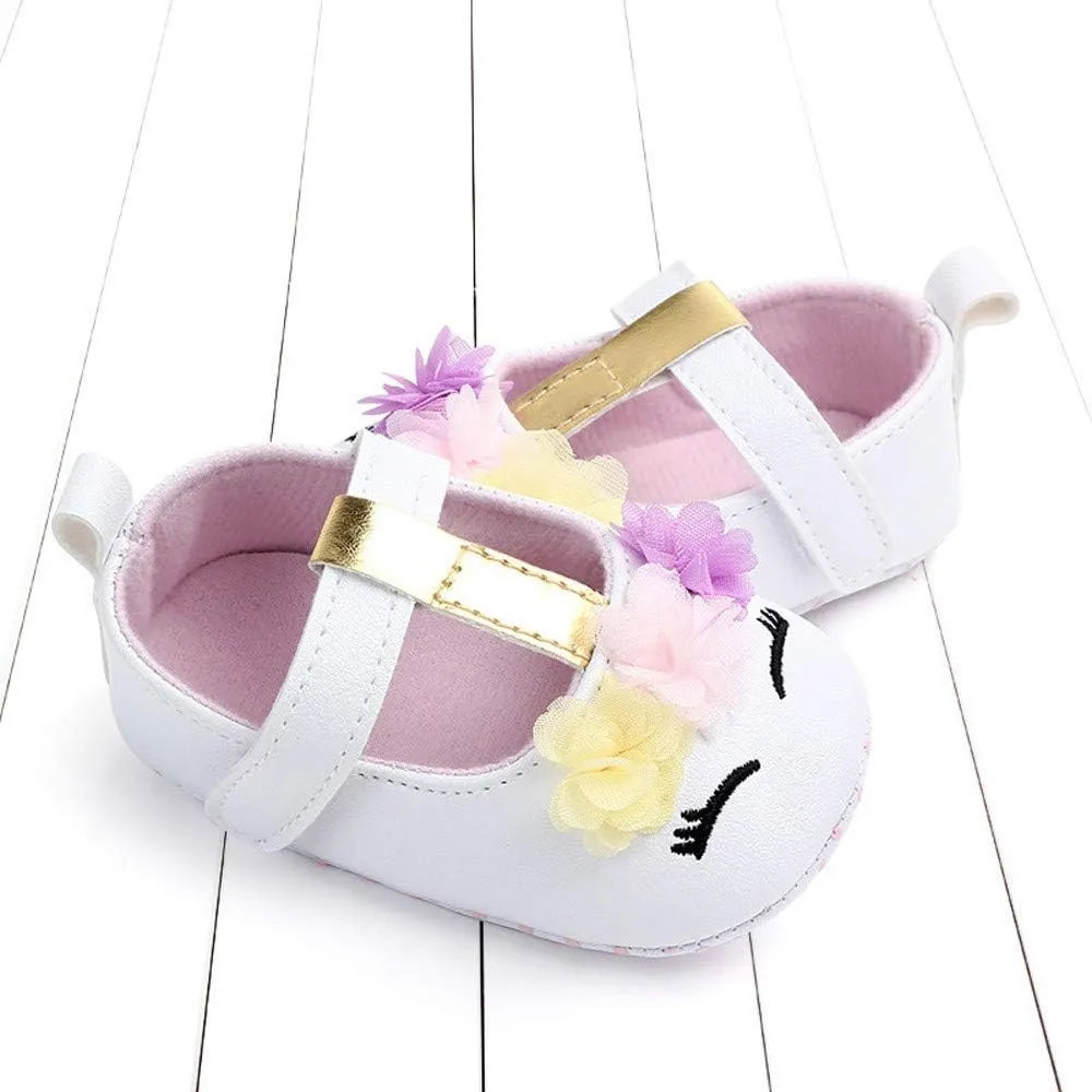 Baby Girl Shoes Soft Sole Floral 0-15 Months Newborn Infant Mary Jane Flats Non-Slip Rubber Baptism Dresses Shoe