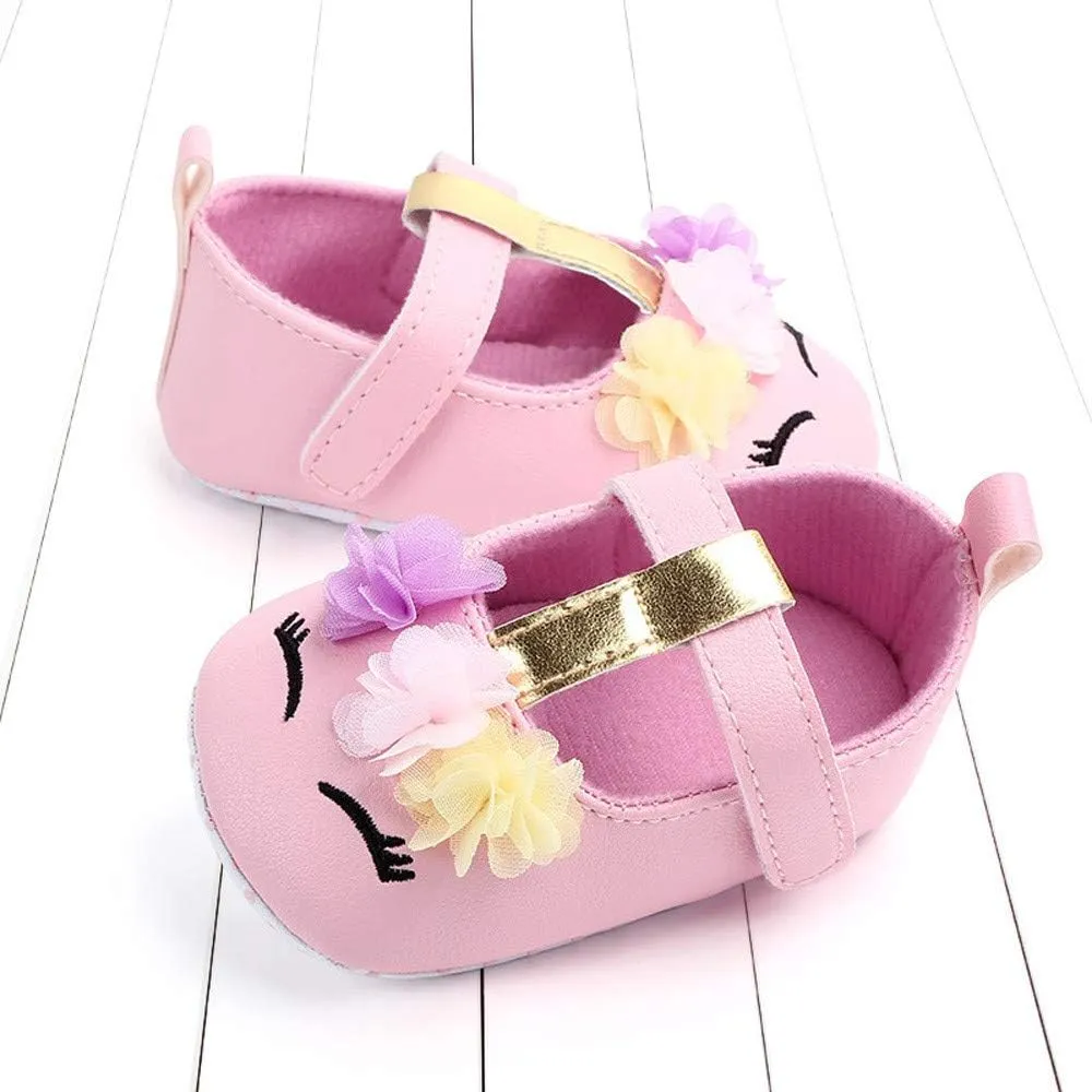 Baby Girl Shoes Soft Sole Floral 0-15 Months Newborn Infant Mary Jane Flats Non-Slip Rubber Baptism Dresses Shoe