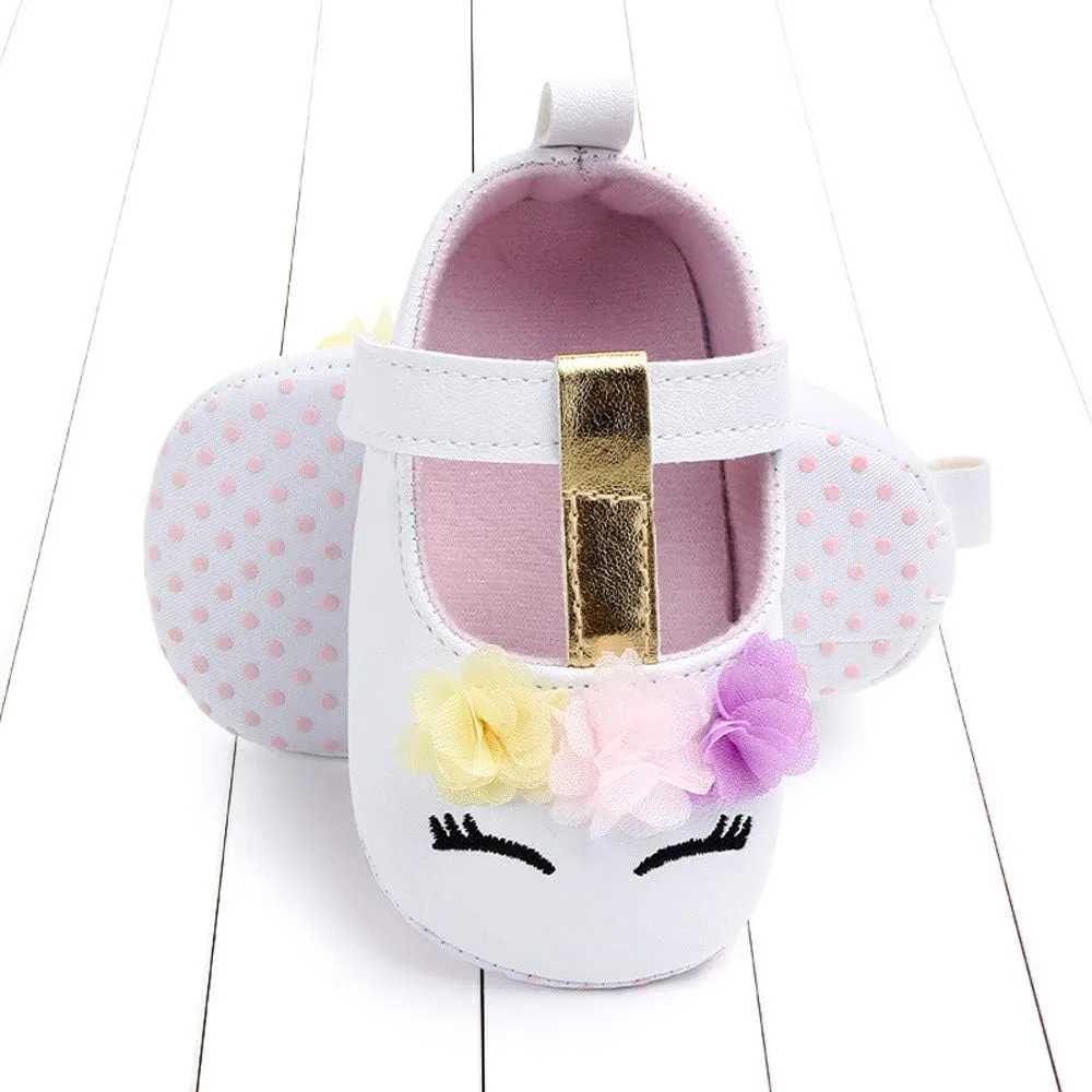 Baby Girl Shoes Soft Sole Floral 0-15 Months Newborn Infant Mary Jane Flats Non-Slip Rubber Baptism Dresses Shoe