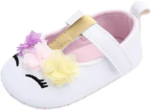 Baby Girl Shoes Soft Sole Floral 0-15 Months Newborn Infant Mary Jane Flats Non-Slip Rubber Baptism Dresses Shoe