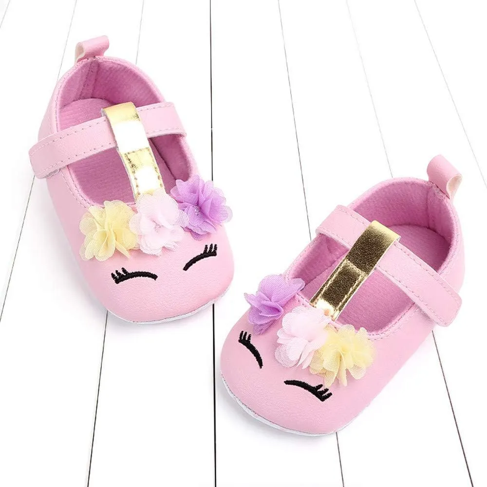 Baby Girl Shoes Soft Sole Floral 0-15 Months Newborn Infant Mary Jane Flats Non-Slip Rubber Baptism Dresses Shoe