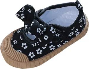 Baby Girl Shoes Soft Sole Floral Bow Comfortable Breathable Shoes Newborn Infant Mary Jane Flats Baptism Shoes (Black, 18-24Months)