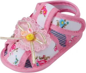 Baby Girls Barefoot Sandals Lightweight Soft Sole Closed Toe Sandal Flats with Grips Newborn Crib Shoes First Walkers
