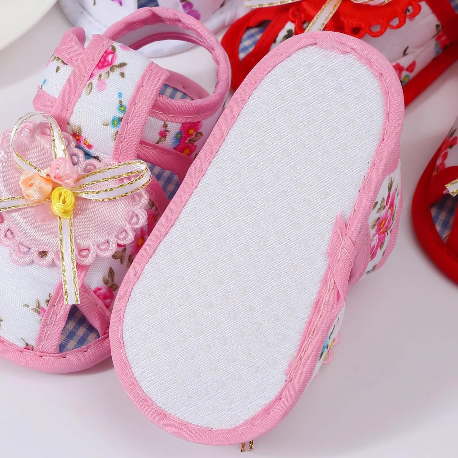 Baby Girls Barefoot Sandals Lightweight Soft Sole Closed Toe Sandal Flats with Grips Newborn Crib Shoes First Walkers