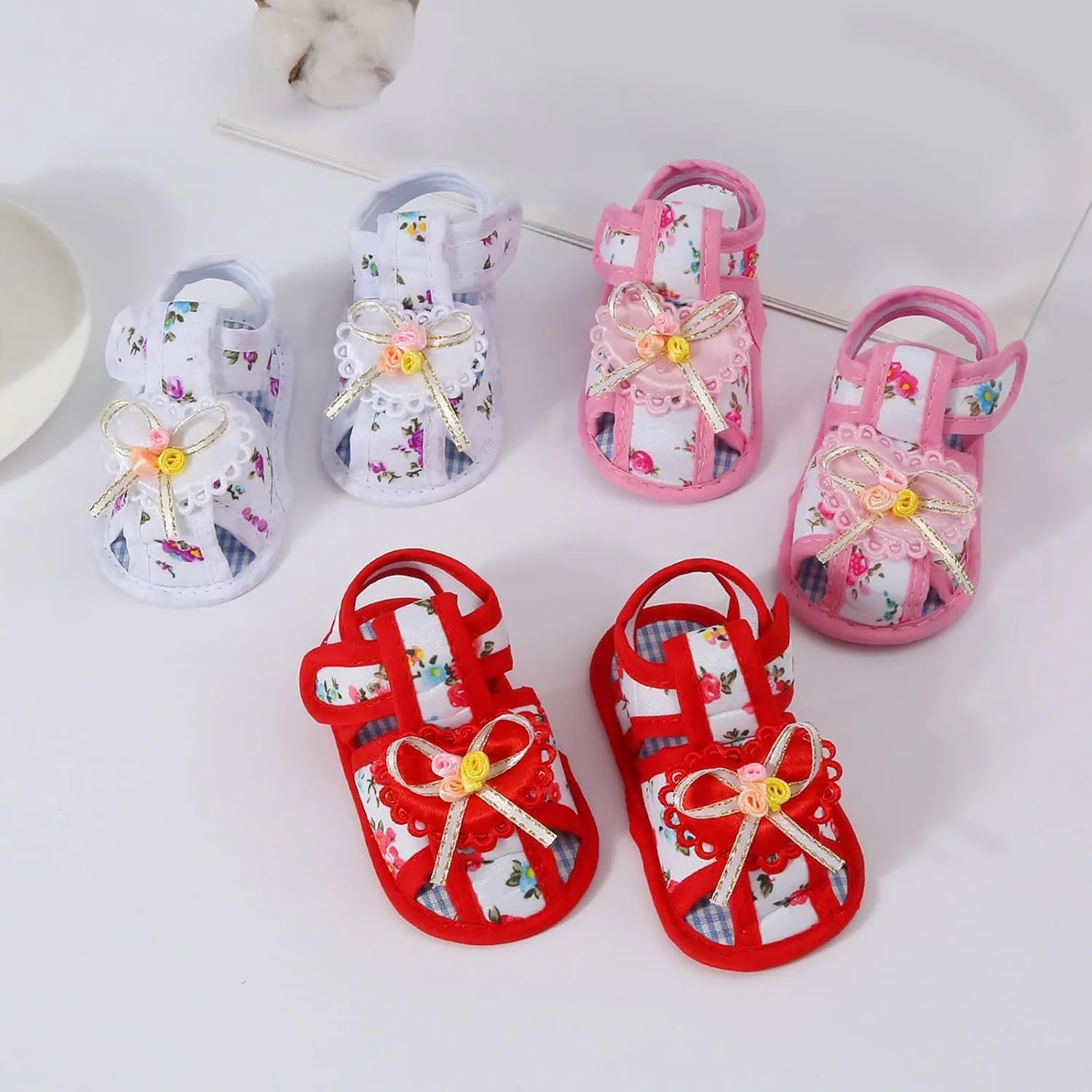 Baby Girls Barefoot Sandals Lightweight Soft Sole Closed Toe Sandal Flats with Grips Newborn Crib Shoes First Walkers