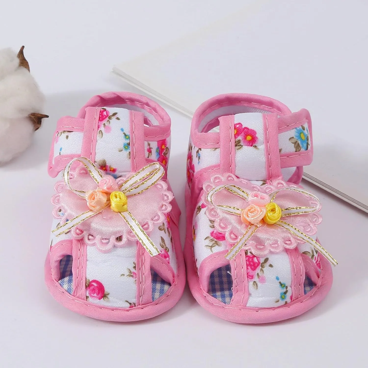Baby Girls Barefoot Sandals Lightweight Soft Sole Closed Toe Sandal Flats with Grips Newborn Crib Shoes First Walkers