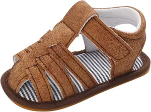 Baby Girls Boys Sandals Infant Toddler Shoes Newborn First Walkers Crib Shoes Soft Sole Flat Shoes (Brown, 5 Infant)