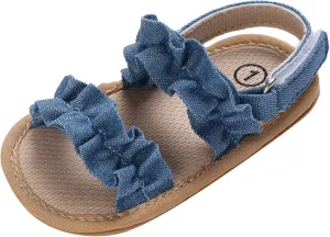 Baby Girls Boys Sandals Infant Toddler Shoes Ruffles First Walkers Soft Sole Sneakers Summer Beach (Blue, 6 Toddler)