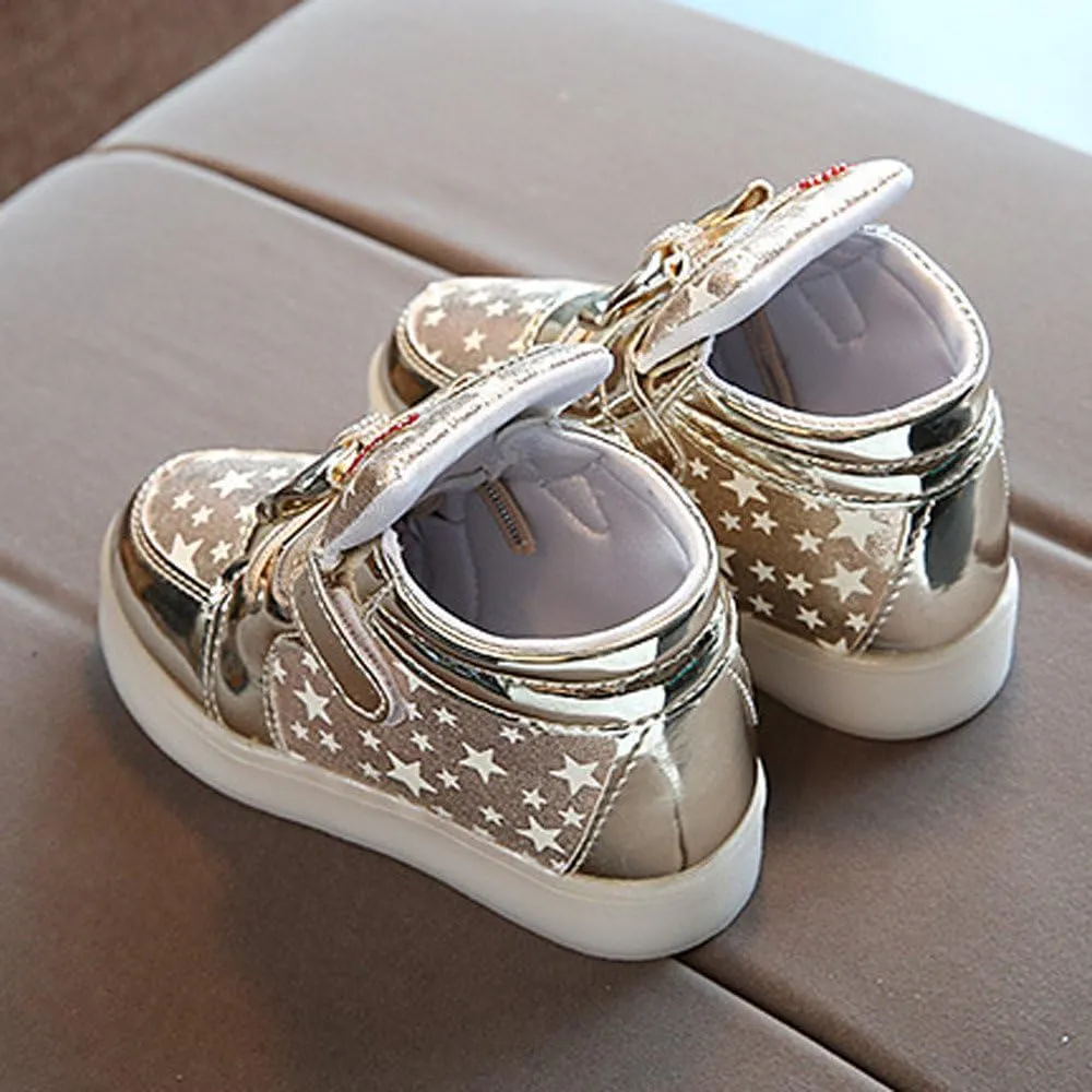 Baby Girls Glitter Bow Sneaker Toddler Light Up Soft Sole Sport Shoes Outdoor Indoor Fashion First Walking Non Slip