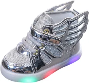 Baby Girls Led Light Sneakers Bling Luminous Sport Shoes Mesh Breathable Shiny Tennis Shoes with Angel ings