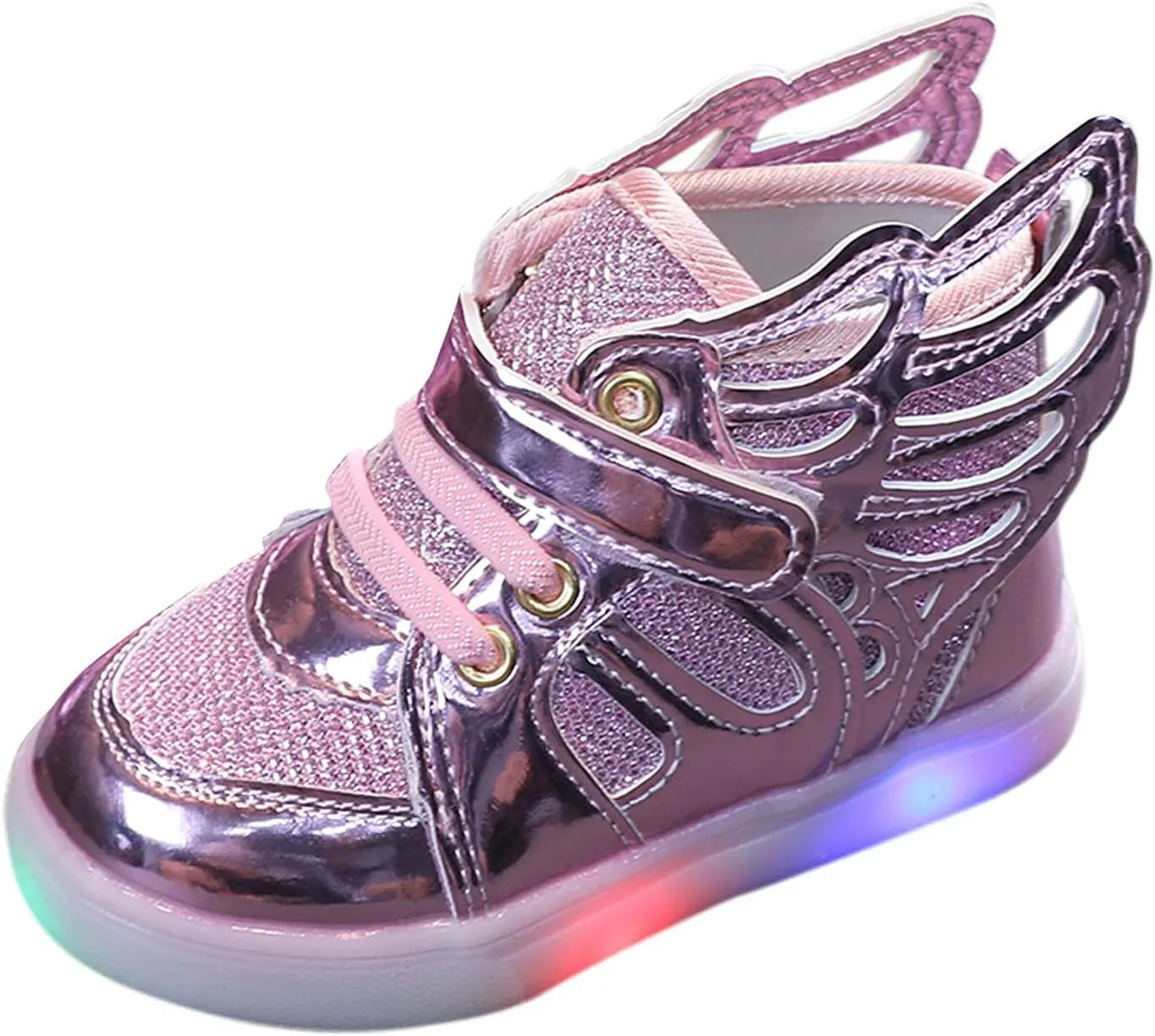 Baby Girls Led Light Sneakers Bling Luminous Sport Shoes Mesh Breathable Shiny Tennis Shoes with Angel ings