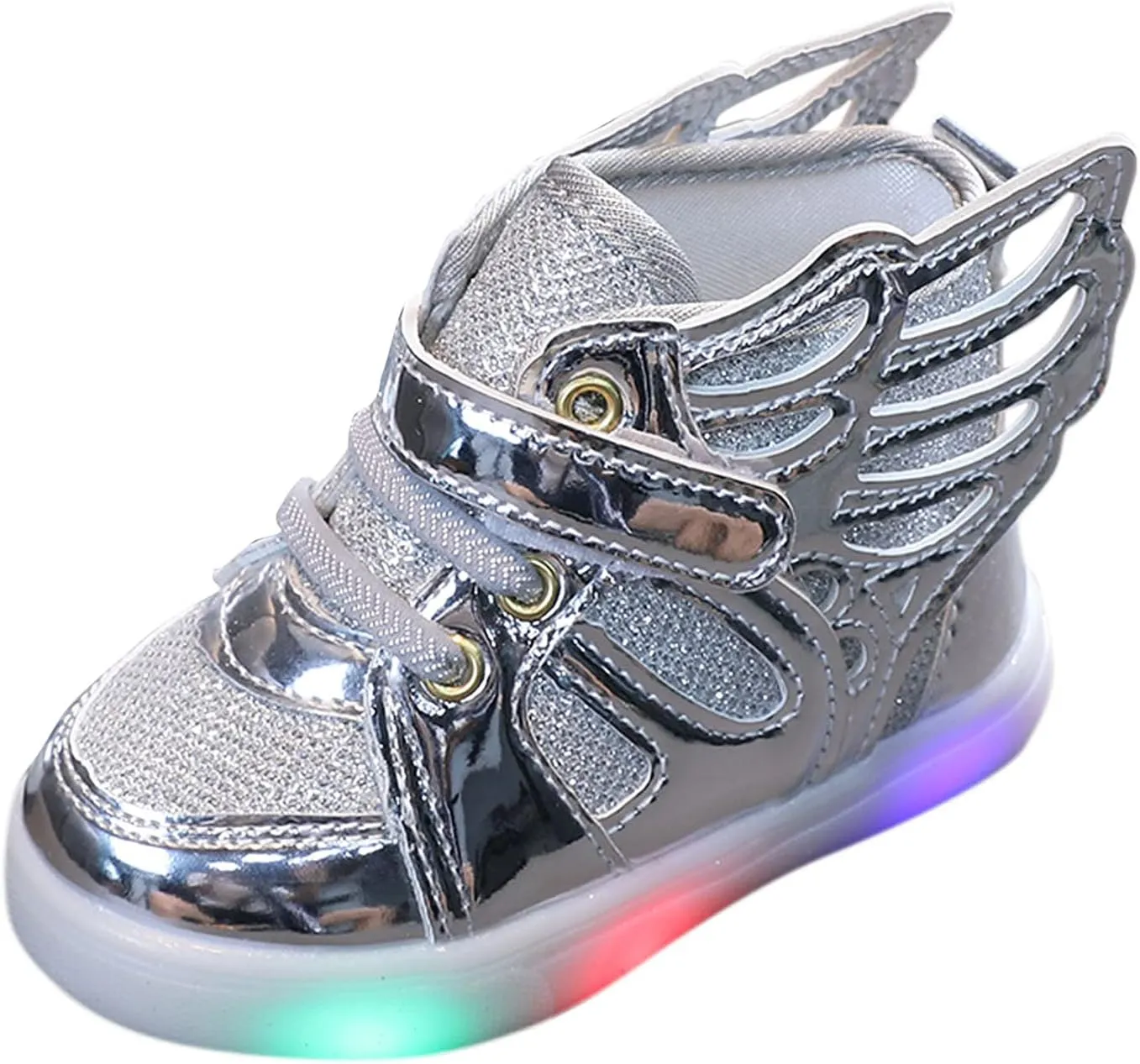 Baby Girls Led Light Sneakers Bling Luminous Sport Shoes Mesh Breathable Shiny Tennis Shoes with Angel ings