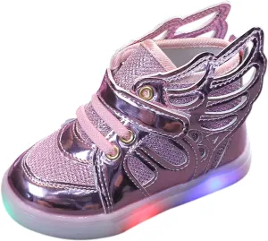 Baby Girls Led Light Sneakers Bling Luminous Sport Shoes Mesh Breathable Shiny Tennis Shoes with Angel ings