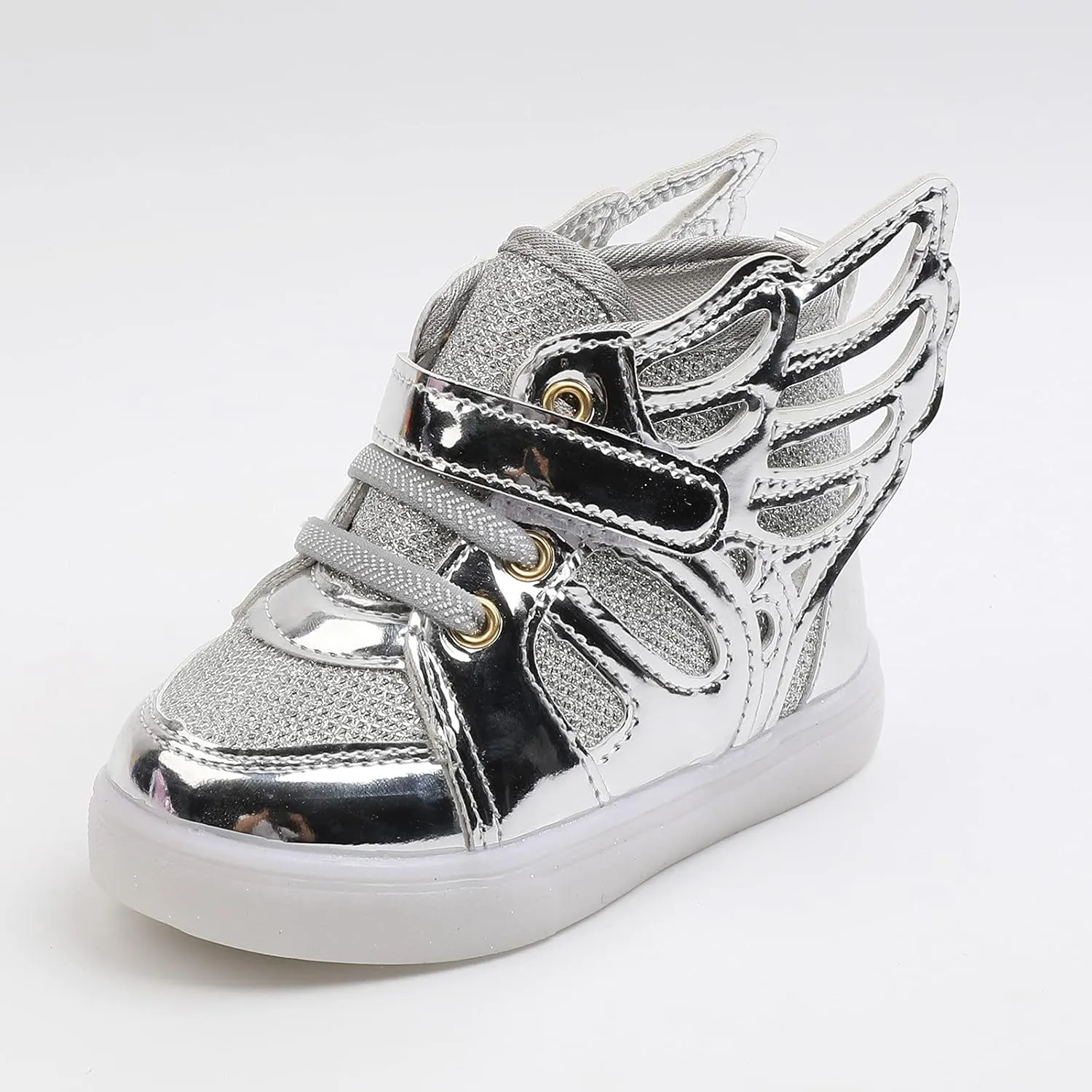 Baby Girls Led Light Sneakers Bling Luminous Sport Shoes Mesh Breathable Shiny Tennis Shoes with Angel ings