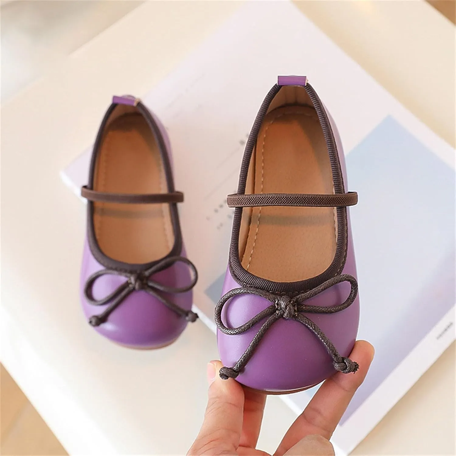 Baby Girls Mary Jane Flat with Bownot Non Slip Soft Sole PU Leather Infant Toddler Glittery Dress Shoes with Wheels