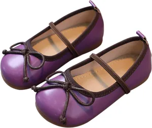 Baby Girls Mary Jane Flat with Bownot Non Slip Soft Sole PU Leather Infant Toddler Glittery Dress Shoes with Wheels