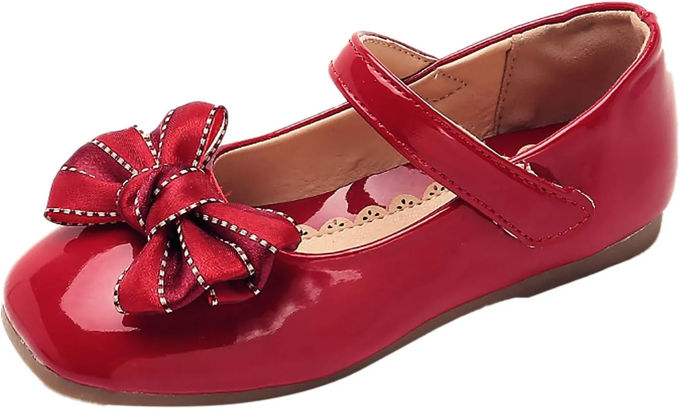 Baby Girls Mary Jane Flats Shoes Kids Bowknot Princess Dress Shoes Leather Shoes Soft Soles Casual Baby Girls Shoes Red