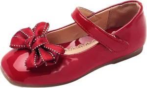 Baby Girls Mary Jane Flats Shoes Kids Bowknot Princess Dress Shoes Leather Shoes Soft Soles Casual Baby Girls Shoes Red