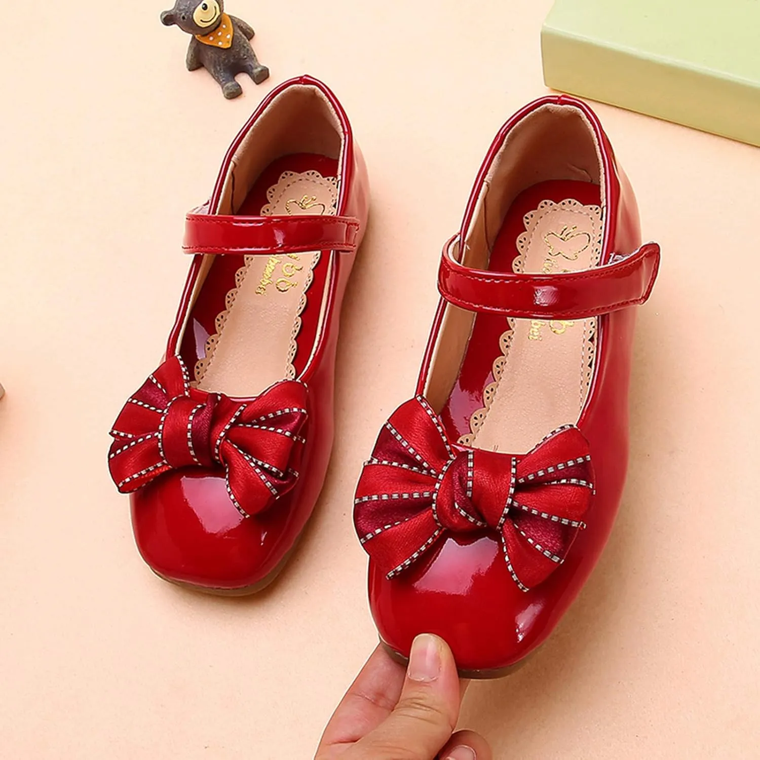 Baby Girls Mary Jane Flats Shoes Kids Bowknot Princess Dress Shoes Leather Shoes Soft Soles Casual Baby Girls Shoes Red