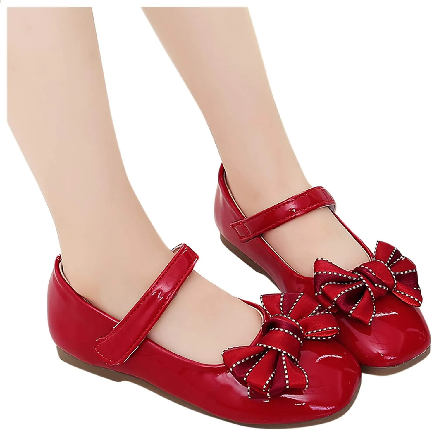 Baby Girls Mary Jane Flats Shoes Kids Bowknot Princess Dress Shoes Leather Shoes Soft Soles Casual Baby Girls Shoes Red