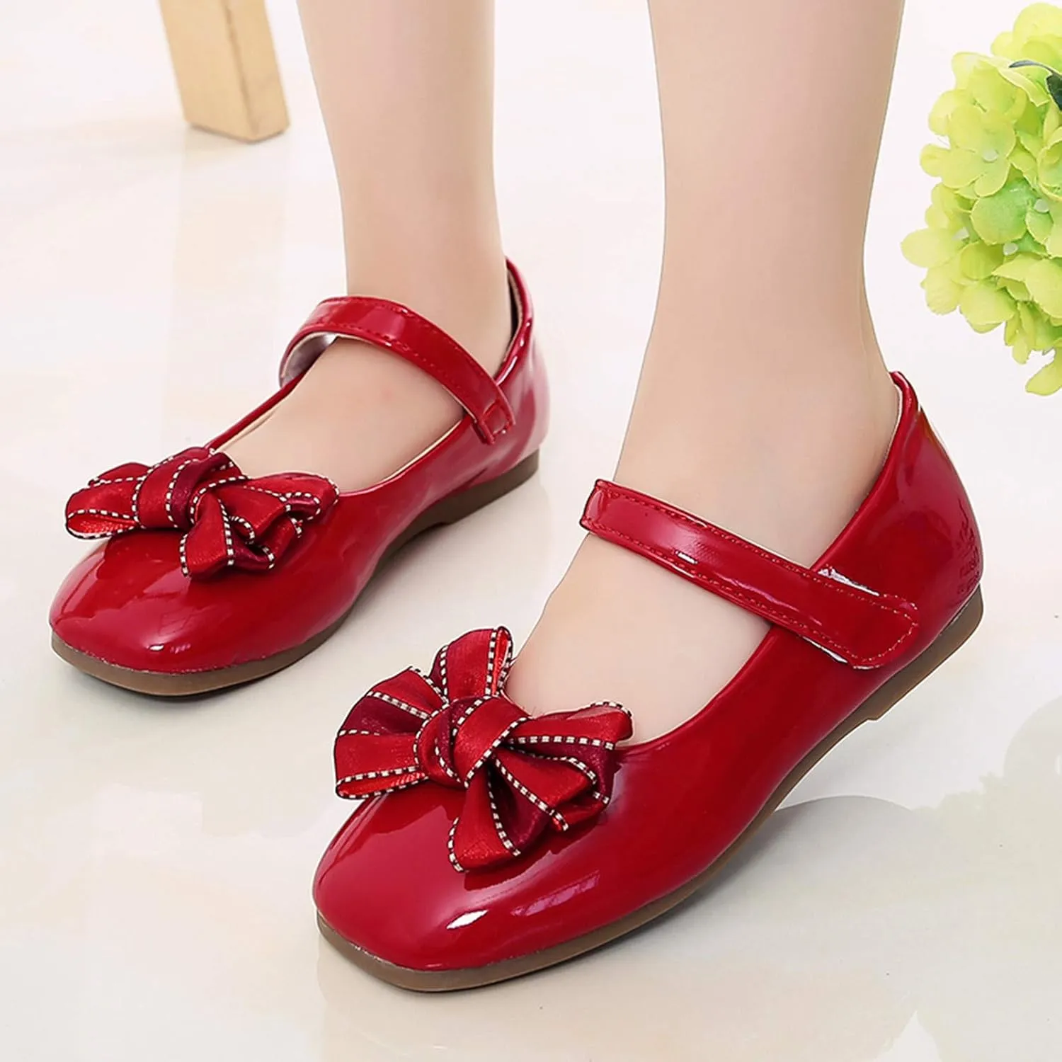 Baby Girls Mary Jane Flats Shoes Kids Bowknot Princess Dress Shoes Leather Shoes Soft Soles Casual Baby Girls Shoes Red