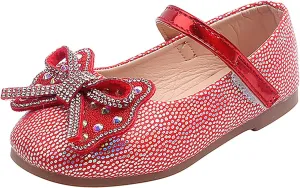 Baby Girls Mary-Jane Flats Shoes with Bowknot Non Slip Soft Sole PU Leather First Walkers Shoes Toddler Princess Wedding Dress Shoes