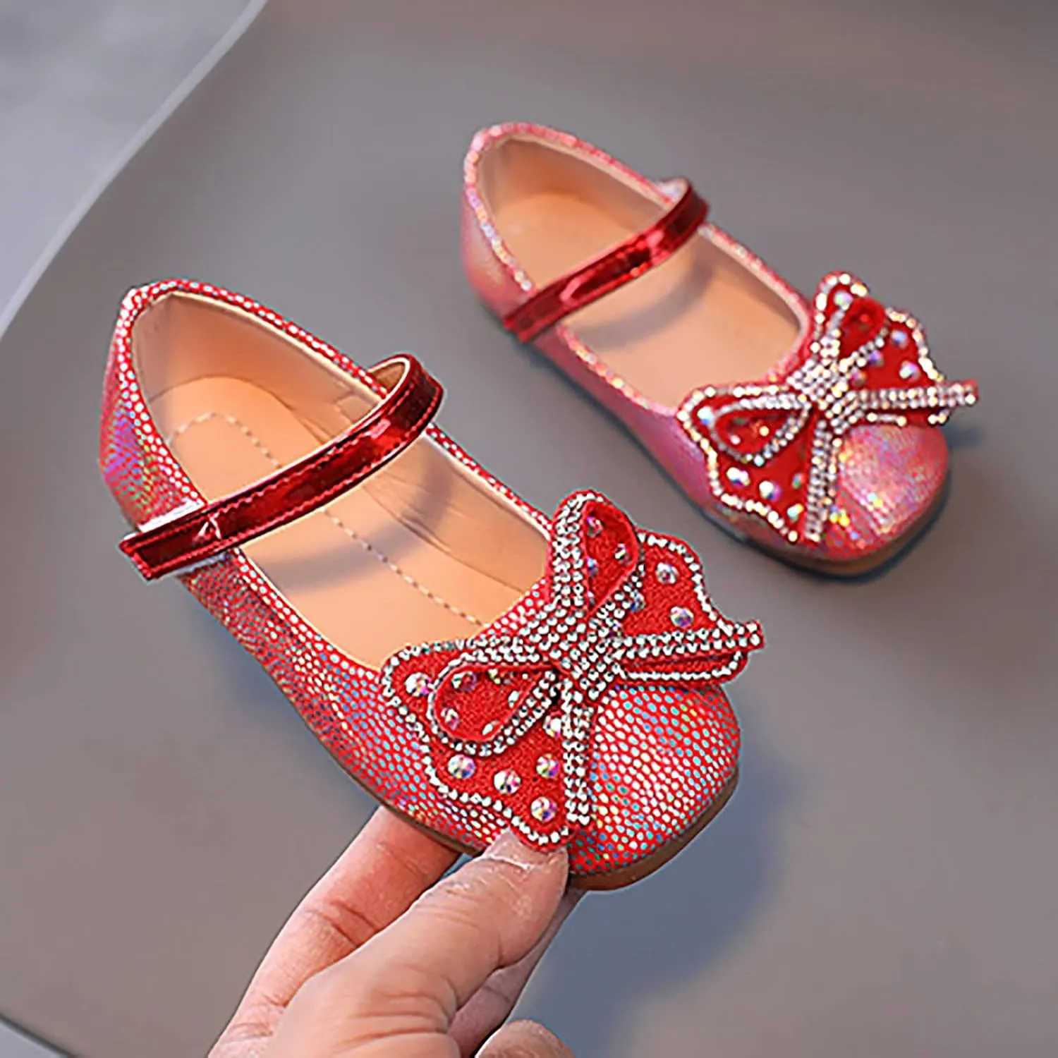 Baby Girls Mary-Jane Flats Shoes with Bowknot Non Slip Soft Sole PU Leather First Walkers Shoes Toddler Princess Wedding Dress Shoes