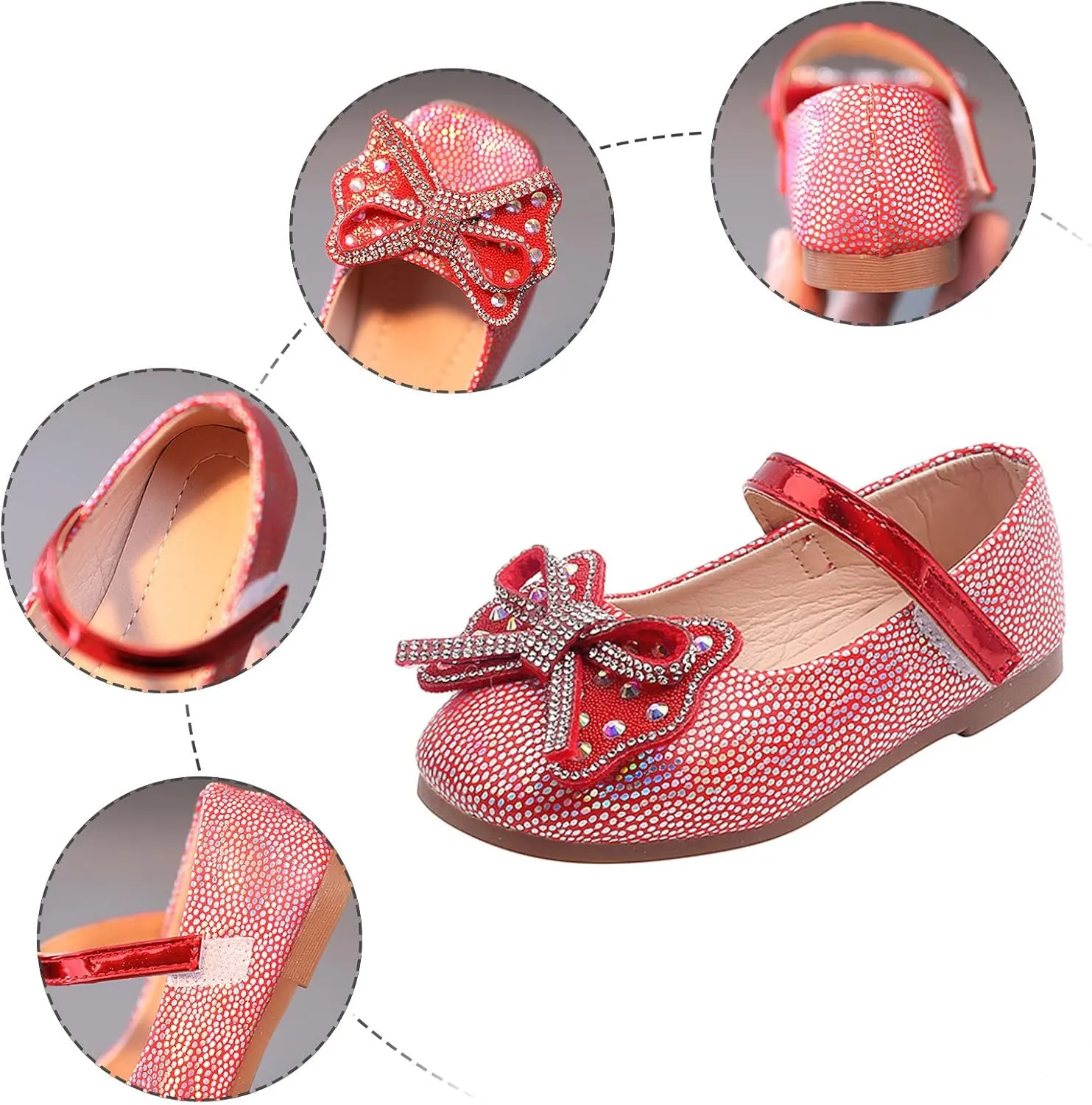 Baby Girls Mary-Jane Flats Shoes with Bowknot Non Slip Soft Sole PU Leather First Walkers Shoes Toddler Princess Wedding Dress Shoes