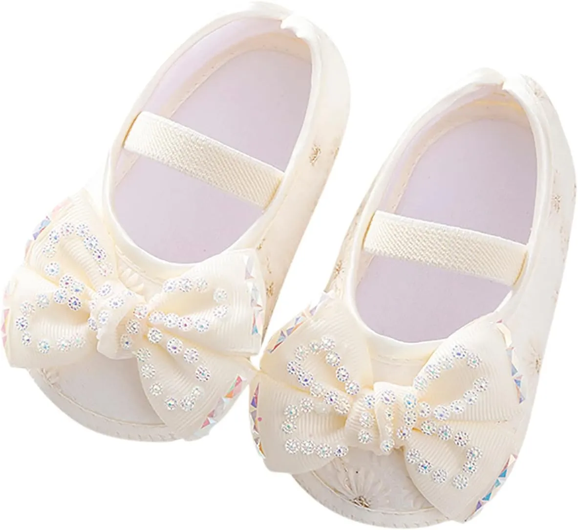 Baby Girls Mary Jane with Bowknot Soft Sole Wedding Dress Shoes Soft Newborn Infant First Prewalker