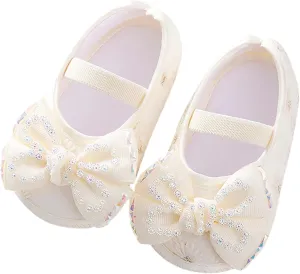 Baby Girls Mary Jane with Bowknot Soft Sole Wedding Dress Shoes Soft Newborn Infant First Prewalker