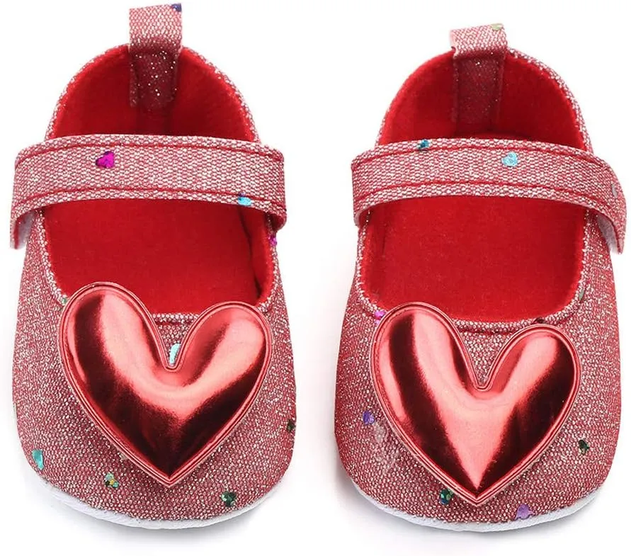 Baby Girls Shoes Heart-Shaped Flats Shoes Anti-Slip Soft Rubber Sole Toddler First Walkers Princess Dress Shoes