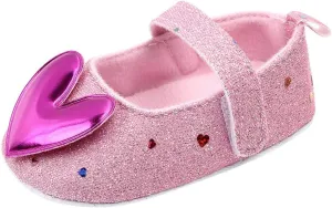Baby Girls Shoes Heart-Shaped Flats Shoes Anti-Slip Soft Rubber Sole Toddler First Walkers Princess Dress Shoes