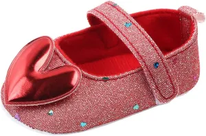 Baby Girls Shoes Heart-Shaped Flats Shoes Anti-Slip Soft Rubber Sole Toddler First Walkers Princess Dress Shoes