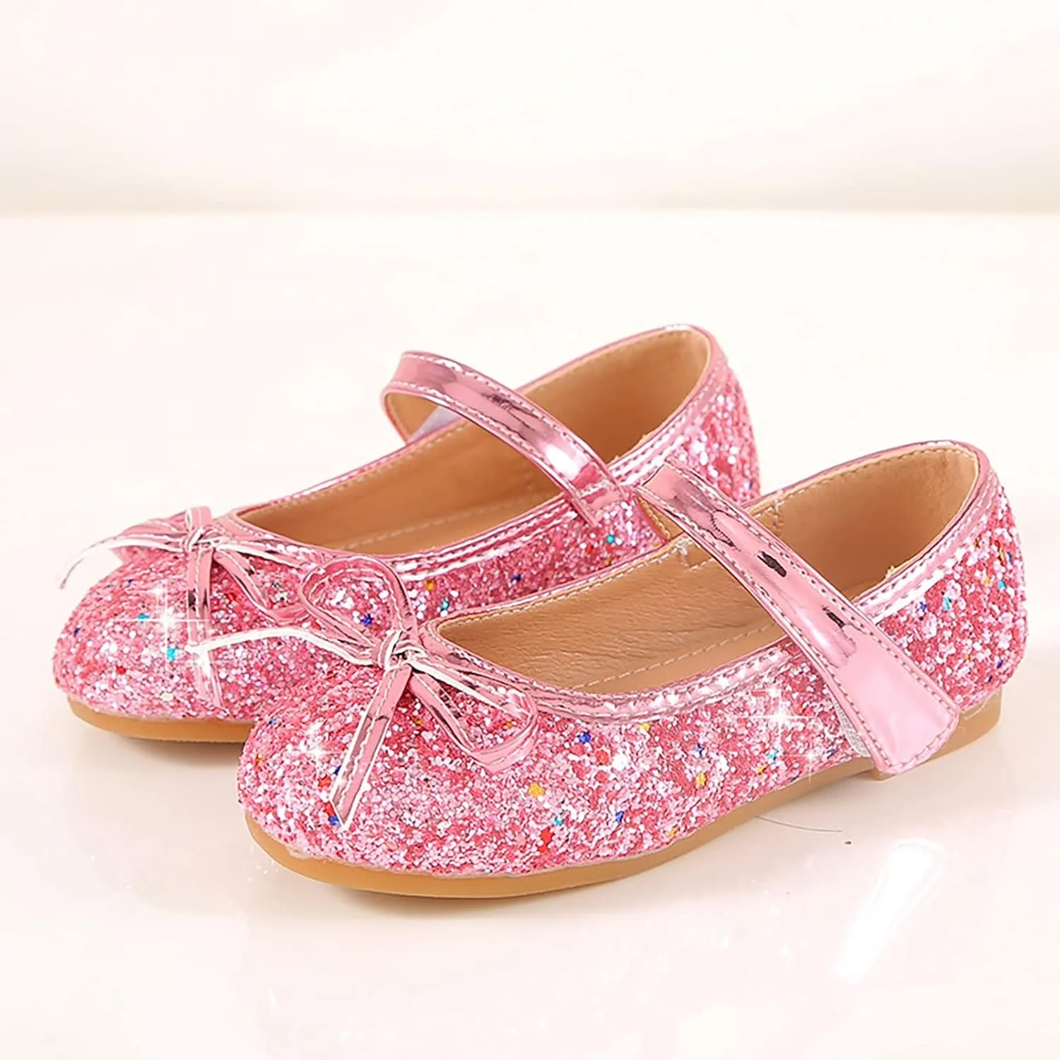 Baby Infant Sequins Princess Sandals with Strap Bow Rubber Sole Wedding Formal Fancy Shoes Girls Glitter Ankle Sandals