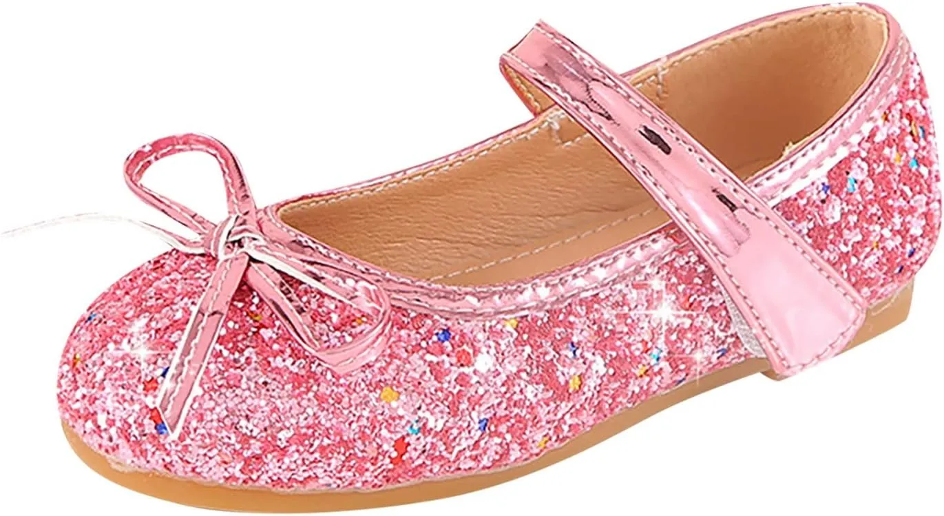 Baby Infant Sequins Princess Sandals with Strap Bow Rubber Sole Wedding Formal Fancy Shoes Girls Glitter Ankle Sandals