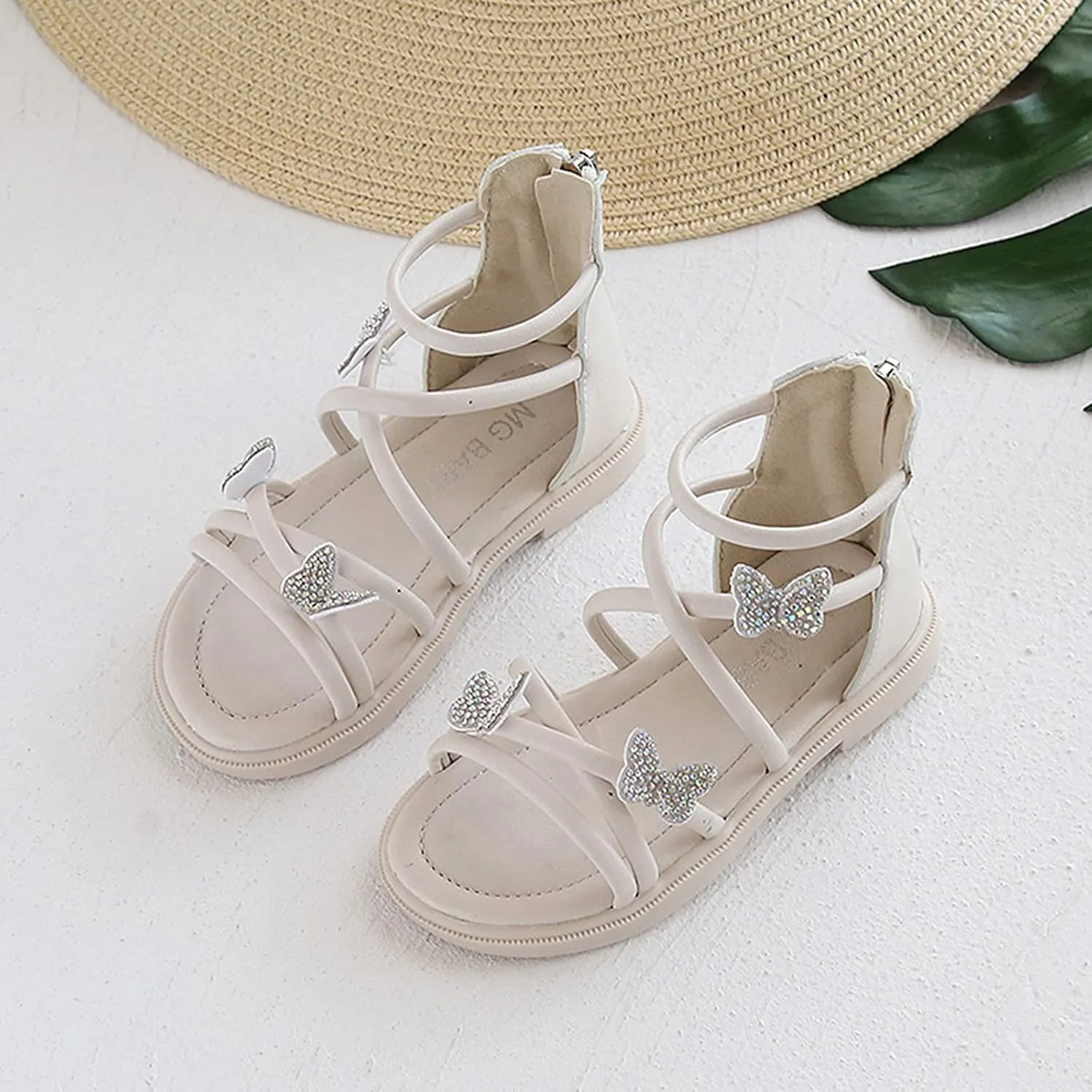 Baby Kids Gldiator Roman Leather Shoes Girls Childrens Bow Glitter Flat Non Slip Sandals Soft Comfy Summer