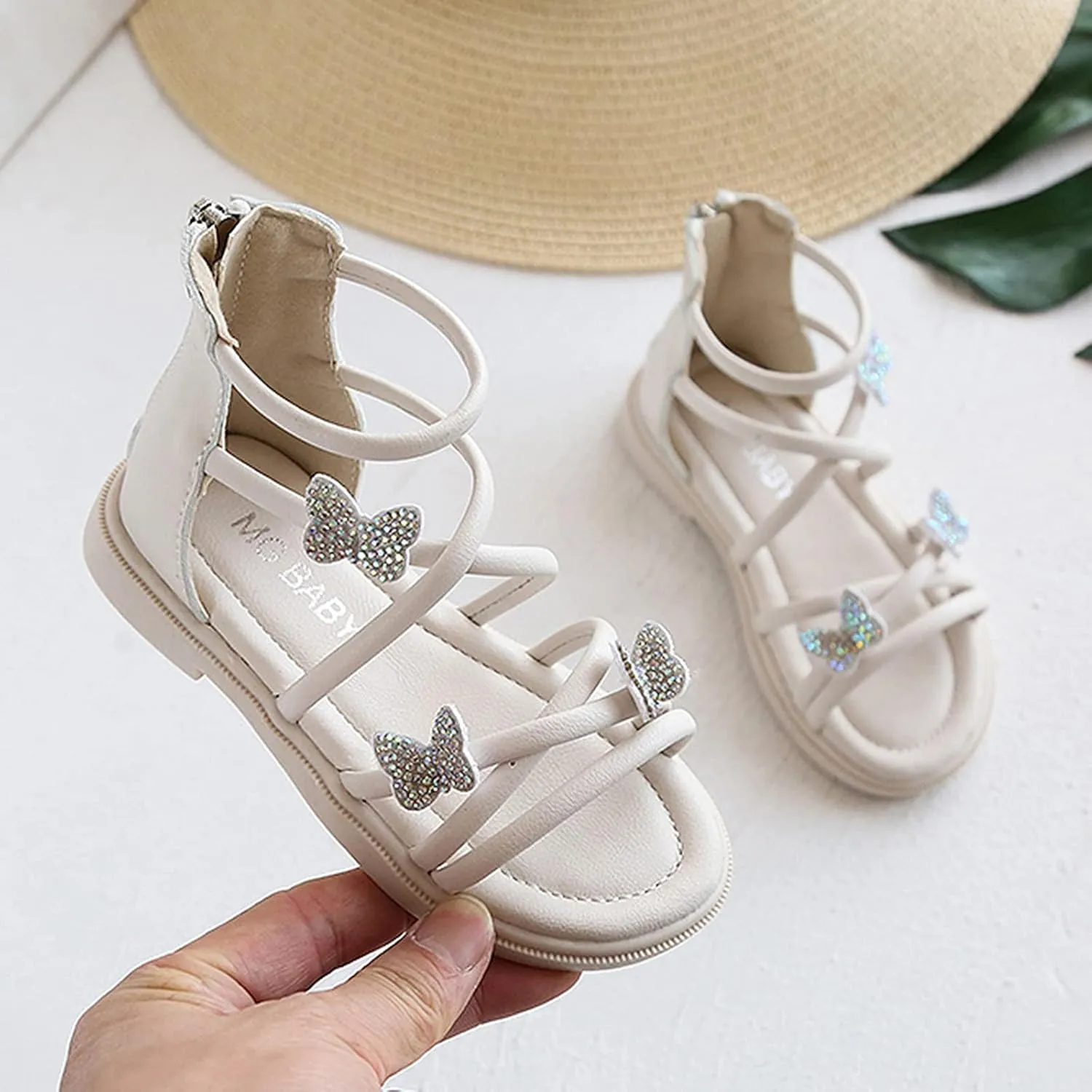 Baby Kids Gldiator Roman Leather Shoes Girls Childrens Bow Glitter Flat Non Slip Sandals Soft Comfy Summer
