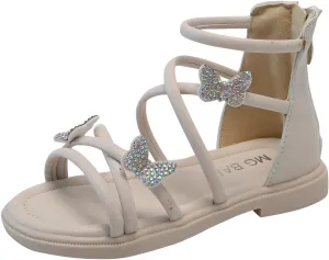 Baby Kids Gldiator Roman Leather Shoes Girls Childrens Bow Glitter Flat Non Slip Sandals Soft Comfy Summer