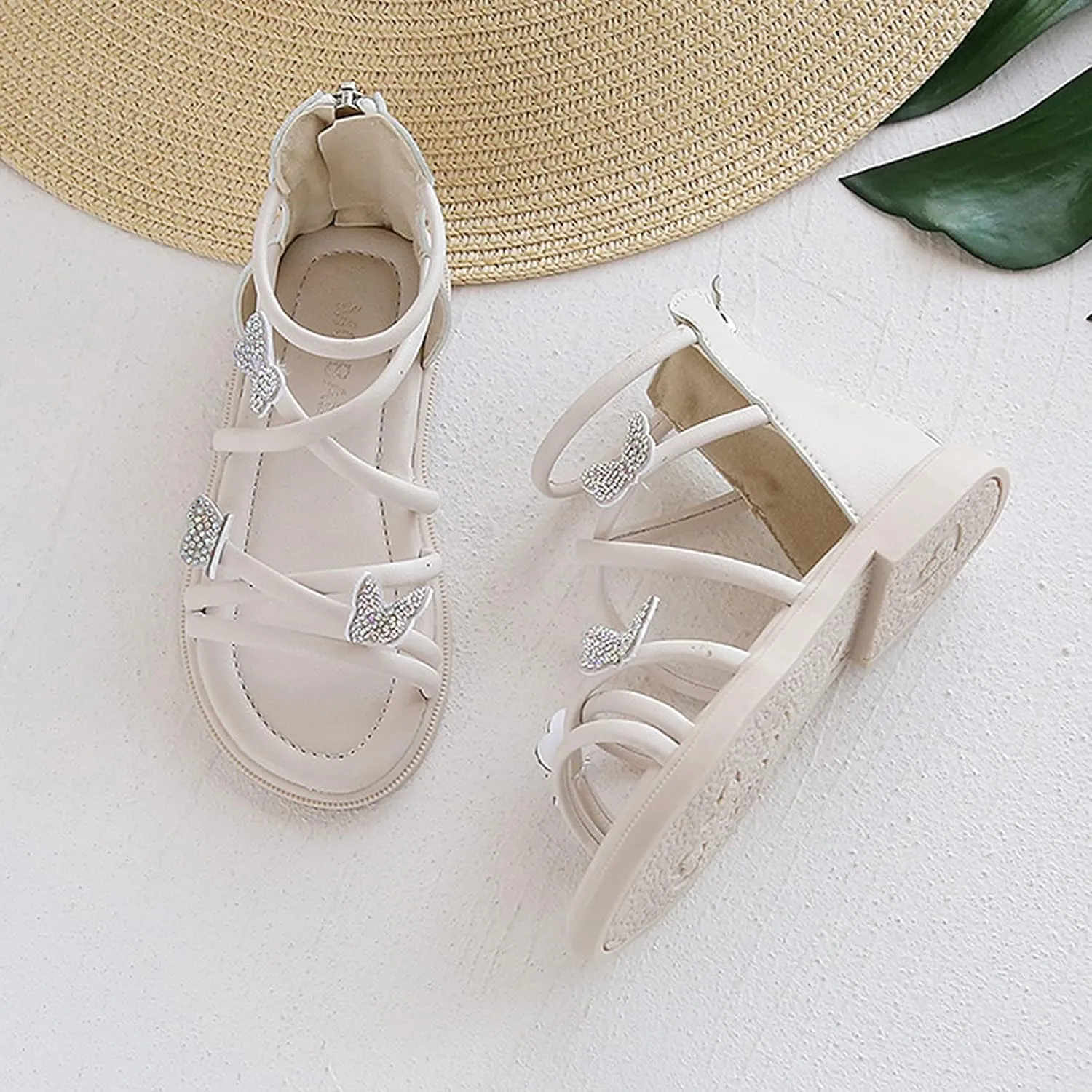 Baby Kids Gldiator Roman Leather Shoes Girls Childrens Bow Glitter Flat Non Slip Sandals Soft Comfy Summer