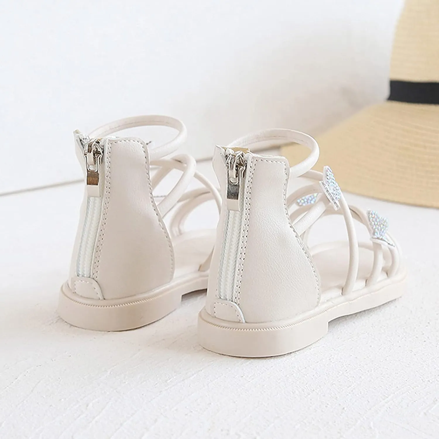 Baby Kids Gldiator Roman Leather Shoes Girls Childrens Bow Glitter Flat Non Slip Sandals Soft Comfy Summer
