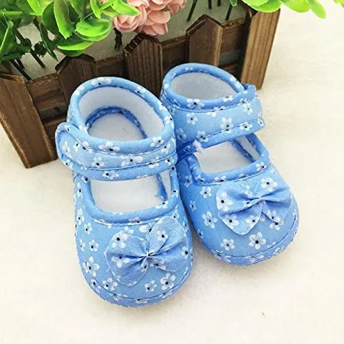 Baby Mary Jane Flats for Girls with Bowknot Cotton Anti Skid Sole Infant First Walker Princess Dress Crib Wedding Shoes
