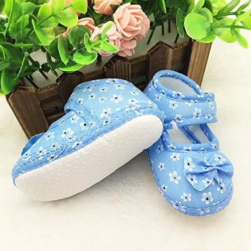Baby Mary Jane Flats for Girls with Bowknot Cotton Anti Skid Sole Infant First Walker Princess Dress Crib Wedding Shoes