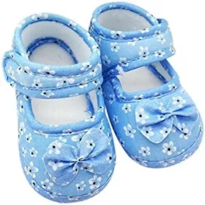 Baby Mary Jane Flats for Girls with Bowknot Cotton Anti Skid Sole Infant First Walker Princess Dress Crib Wedding Shoes