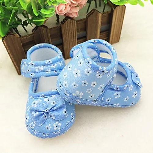 Baby Mary Jane Flats for Girls with Bowknot Cotton Anti Skid Sole Infant First Walker Princess Dress Crib Wedding Shoes