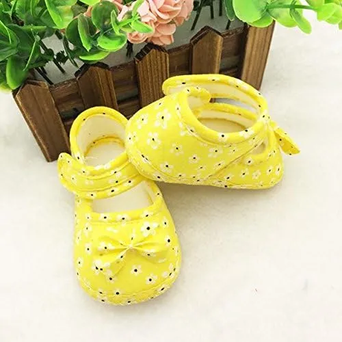 Baby Mary Jane Flats for Girls with Bowknot Cotton Anti Skid Sole Infant First Walker Princess Dress Crib Wedding Shoes