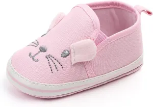 Baby Moccasins Girls Boys Cat Canvas Shoes Cartoon Animal Soft Sole First Walking Shoes Slip On Newborn Crib Shoes
